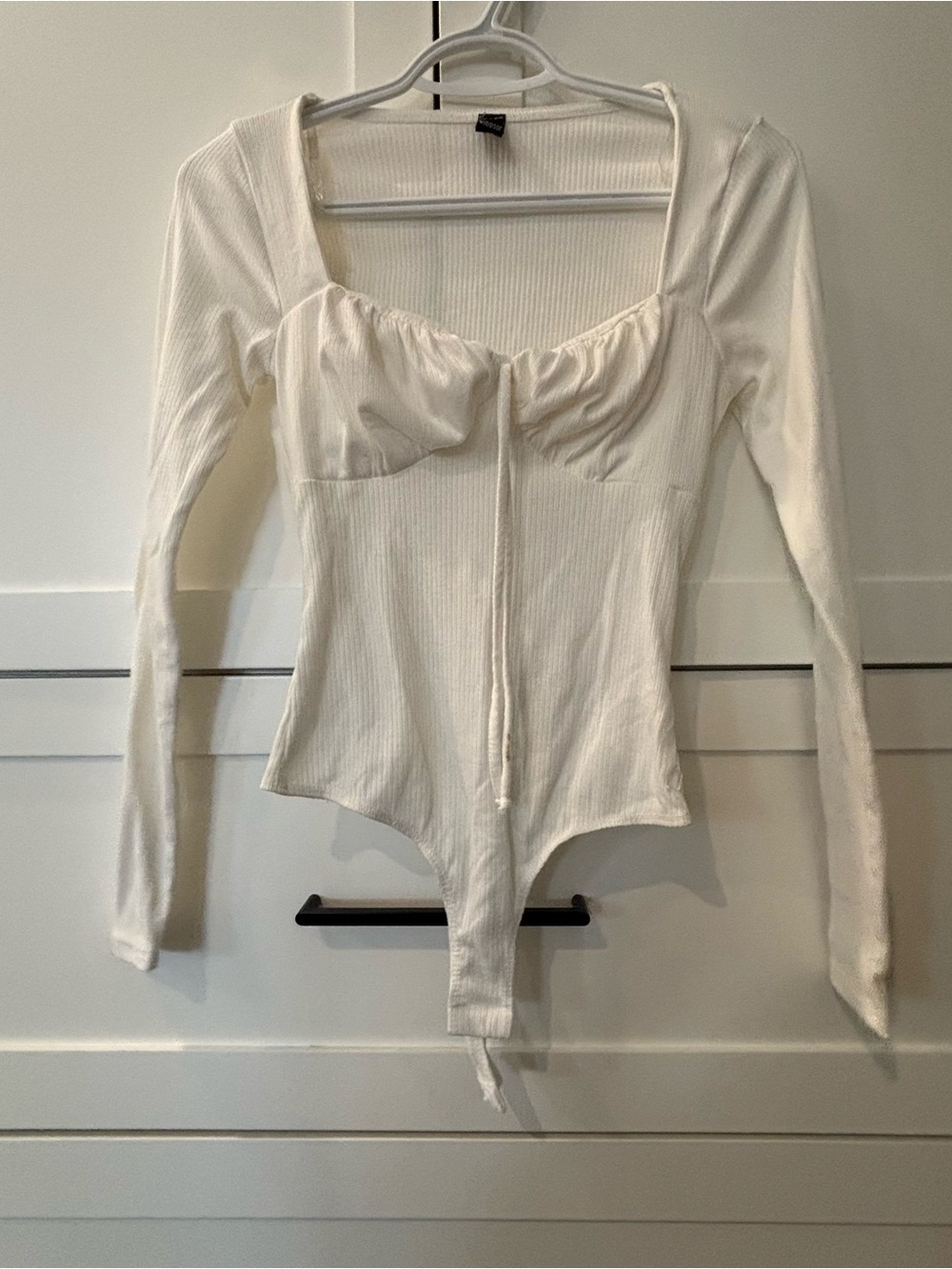 Windsor white Ribbed Long-Sleeve Square Neck Bodysuit